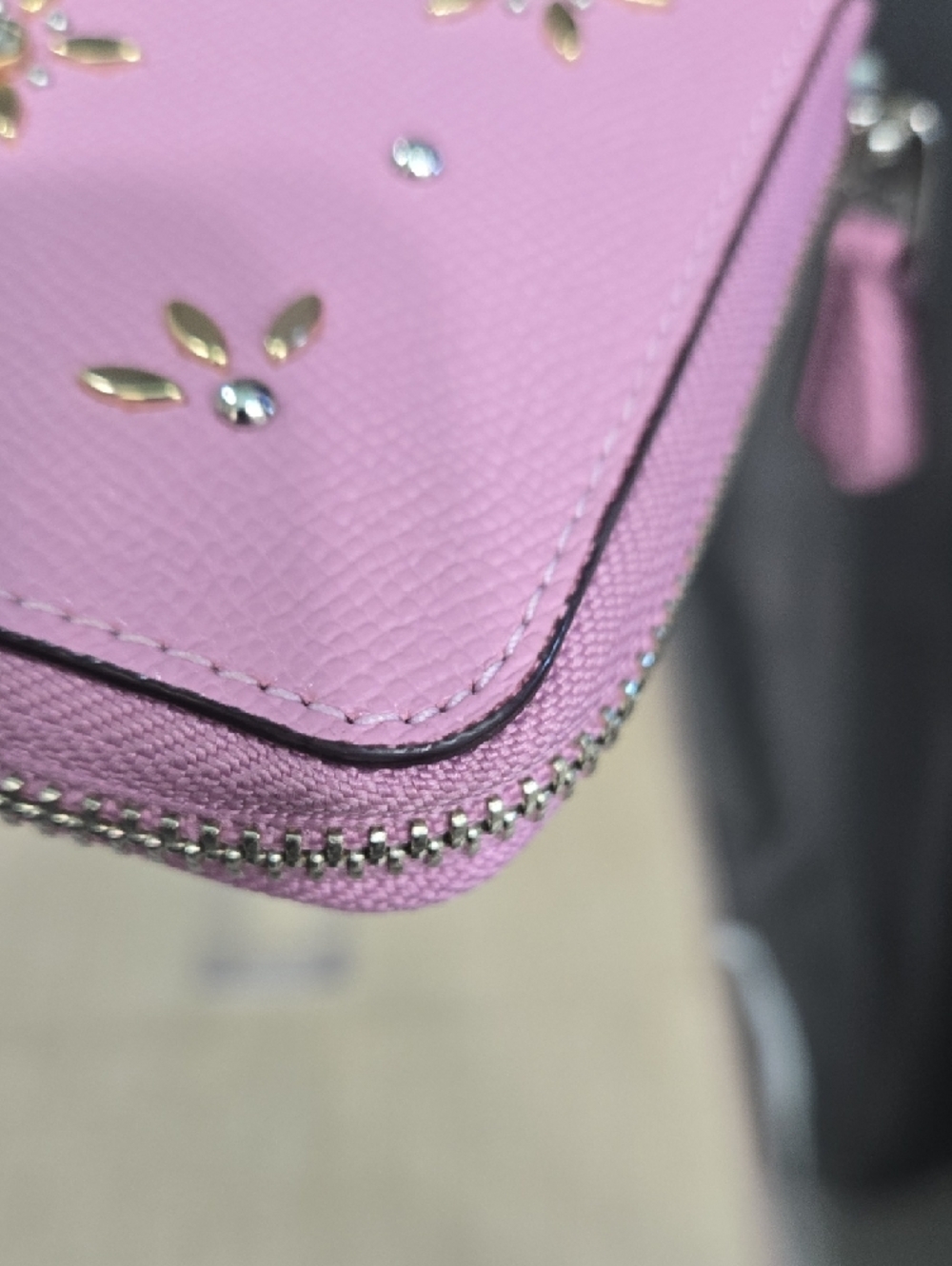 Coach Pink Floral Zip Wallet with Stud Accents - Picture 4 of 12